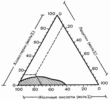 ЖЕЛЧЬ - Треугольные координаты, отражающие растворимость холестерина.